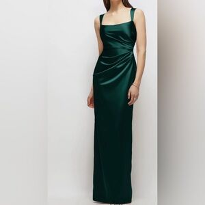 After Six Square Neck Satin Charmeuse Column Gown 6913 Evergreen Extra Small XS